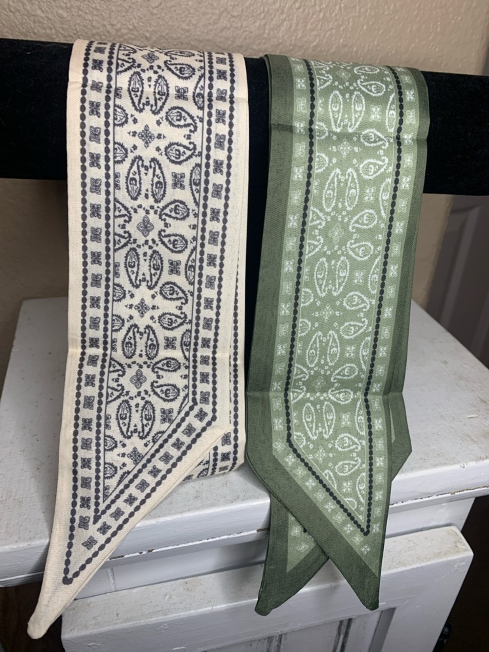 PAISLEY Skinny Scarf -  Cream & Green Set of Two